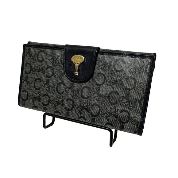 Vintage Celine "Sarky Line C" Macadam Print Long Wallet – Navy Canvas & Leather - Picture 10 of 11